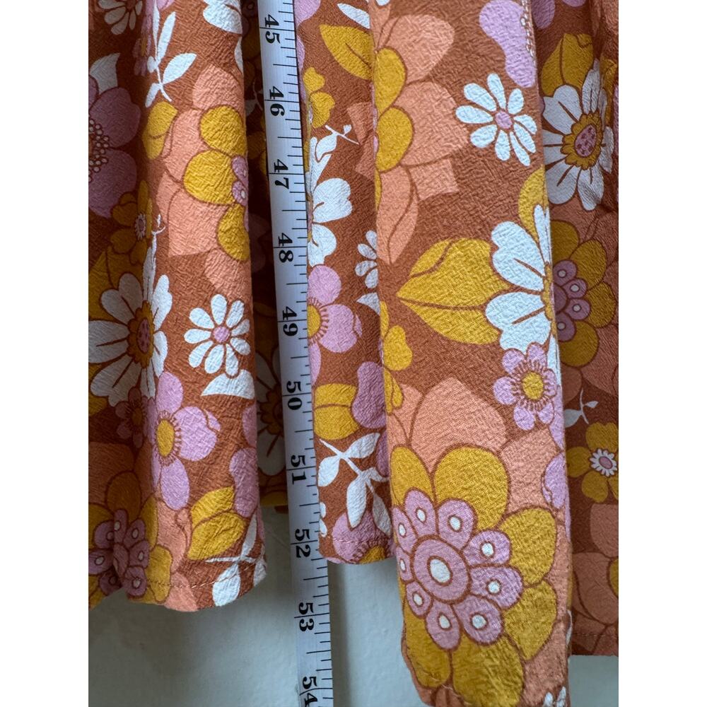Marine Layer Annika Smocked Floral Midi Dress Amber Brown Medium - Picture 16 of 16